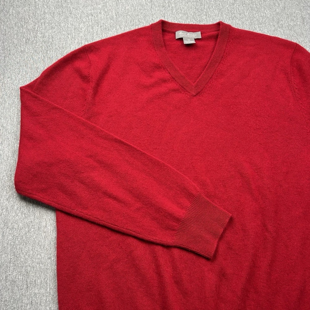 DANIEL CREMIEUX Red Cashmere VNeck Sweater Mens Medium Grandpa Holiday